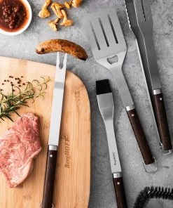 Outdoor BergHOFF Essentials BBQ Set With Wood Handles Tongs, Spatula And Brush (3-Pieces)