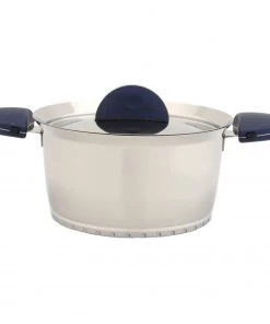 BergHOFF Stacca 10" Stainless Steel Covered Stock Pot, Blue Cookware