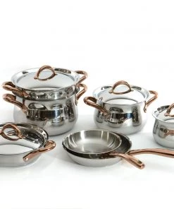 BergHOFF Ouro Gold 11Pc 18/10 Stainless Steel Cookware Set With Stainless Steel Lids