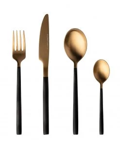 BergHOFF Gem 4pc Flatware Set, Black And Gold Plated Tabletop & Bar