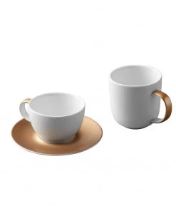 BergHOFF Gem 3Pc Coffee And Tea Set, Mug, Cup & Saucer, White & Gold
