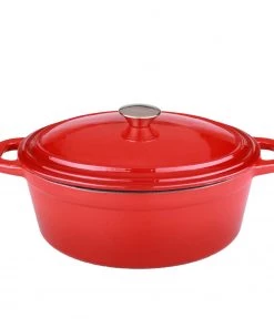 BergHOFF Neo 8Qt Cast Iron Oval Covered Dutch Oven, Red Cookware