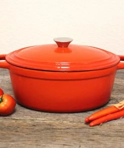 BergHOFF Neo 5Qt Cast Iron Oval Covered Dutch Oven, Orange Cookware