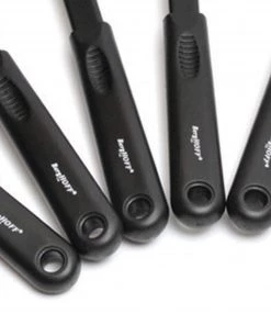 BergHOFF Studio 5Pc Nylon Cooking Utensil Set Skimmer Slotted Turner Slotted Spoon Soup Spoon Ladle Black Wide Handle With Hanging Ring Everyday Use Chef Tools