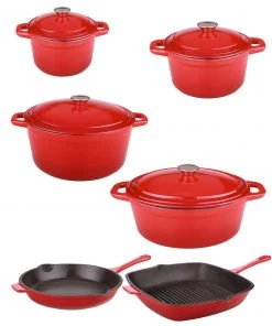 BergHOFF Neo 10Pc Cast Iron Cookware Set, Red