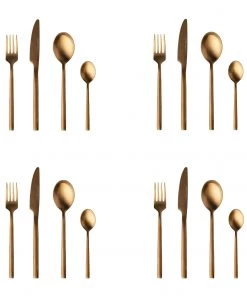BergHOFF Gem 16pc Flatware Set, Gold Plated Tabletop & Bar