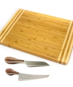 Chef Tools BergHOFF Bamboo 3Pc Striped Cutting Board And Aaron Probyn Cheese Knives Set