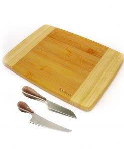 BergHOFF Bamboo 3Pc Two-toned Cutting Board And Aaron Probyn Cheese Knives Set Chef Tools