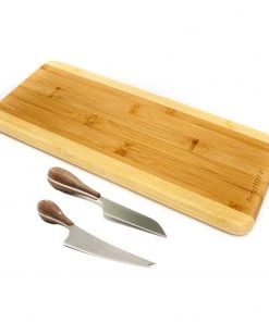 BergHOFF Bamboo 3Pc Long Two-Toned Board And Aaron Probyn Cheese Knives Set Chef Tools
