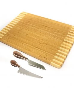 BergHOFF Bamboo 3Pc Rectangle Two-Toned Cutting Board And Aaron Probyn Cheese Knives