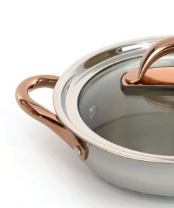 BergHOFF Ouro Gold 18/10 SS 9.5" Deep Skillet With Two Side Handles And Glass Lid