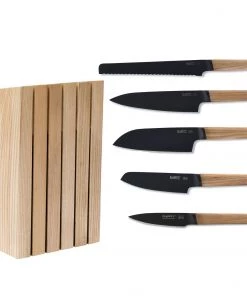 BergHOFF Ron 6pc Knife Block Set With Ash Wood Natural Handle