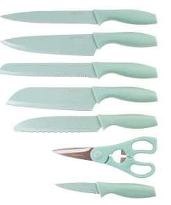 BergHOFF 8Pc PP Knife Set With Universal Black Knife Block, Mint Cutlery