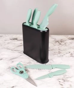 BergHOFF 8Pc PP Knife Set With Universal Black Knife Block, Mint Cutlery