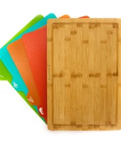 Cutlery BergHOFF Bamboo 5Pc Cutting Board Set With 4 Muti-colored Inserts, 16.5"x11.8"x1.1"
