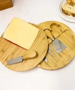 Cutlery BergHOFF Bamboo 6pc Round Covered Cheese Board Set, With 4 Tools, 8.7x1.5"