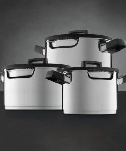 BergHOFF GEM 6Pc Downdraft 18/10 Stainless Steel Cookware Set, Black Handles