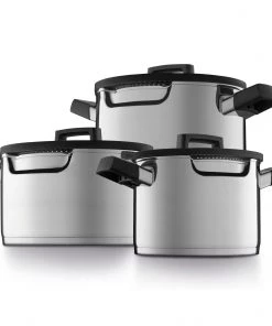 BergHOFF GEM 6Pc Downdraft 18/10 Stainless Steel Cookware Set, Black Handles