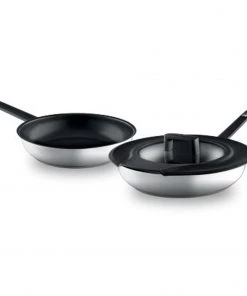Cookware BergHOFF GEM 3Pc Downdraft 18/10 Stainless Steel Fry Pan Set, Black Handles
