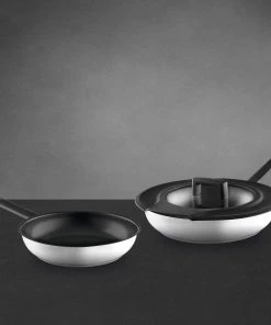 Cookware BergHOFF GEM 3Pc Downdraft 18/10 Stainless Steel Fry Pan Set, Black Handles