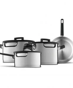 BergHOFF GEM 7Pc Downdraft 18/10 Stainless Steel Cookware Set, Black Handles