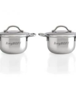BergHOFF 2.5" 18/10 Stainless Steel Covered Mini Pots, Set Of 2