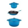 BergHOFF Neo Cast Iron Set 5pc Blue (3qt Cast Iron Covered Stockpot, 5qt Cast Iron Covered Dutch Oven, 10" Cast Iron Fry Pan) Cookware