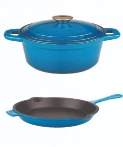 Cookware BergHOFF Neo Cast Iron Set 3pc Blue (3qt Cast Iron Covered Stockpot, 10" Cast Iron Fry Pan)