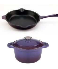 BergHOFF Neo Cast Iron Set 3pc Purple (3qt Cast Iron Covered Dutchoven, Cast Iron Fry Pan)