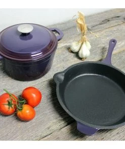 BergHOFF Neo Cast Iron Set 3pc Purple (3qt Cast Iron Covered Dutchoven, Cast Iron Fry Pan)