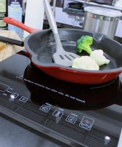 BergHOFF Cast Iron Set 4pc Red (10" Fry Pan, 11" Grill Pan, Steak Press, Apple Trivet)