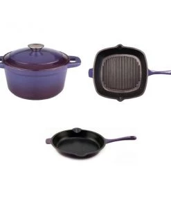 Cookware BergHOFF Neo Cast Iron Set 3pc Purple (3qt Cast Iron Covered Stockpot, 10" Cast Iron Fry Pan, 11" Cast Iron Grill Pan)