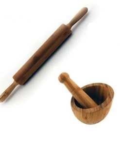 BergHOFF Bamboo Rolling Pin & Garlic Bowl 2pc Chef Tools