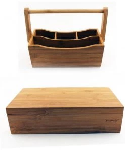 BergHOFF Bamboo Tea Box Set 2pc (Flatware Caddy 9.75" & Tea Box 12")