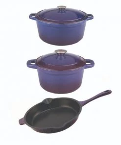 BergHOFF Neo Cast Iron Set 5pc Purple (3qt Cast Iron Covered Stockpot, 5qt Cast Iron Covered Dutch Oven, 10" Cast Iron Fry Pan) Cookware