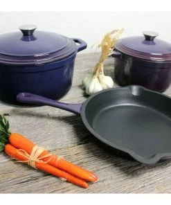 BergHOFF Neo Cast Iron Set 5pc Purple (3qt Cast Iron Covered Stockpot, 5qt Cast Iron Covered Dutch Oven, 10