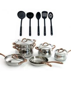 BergHOFF Ouro 11pcs 18/10 Stainless Steel Cookware Set With SS Lid And 5pc Nylon Kitchen Tool Set