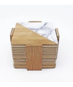 BergHOFF Bamboo Two-Tone 7pc Bamboo Coaster Set, Square With Holder Chef Tools