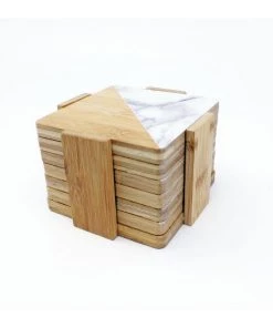 BergHOFF Bamboo Two-Tone 7pc Bamboo Coaster Set, Square With Holder Chef Tools