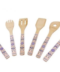 BergHOFF Patterned Bamboo 6pc Utensil Set, Blue & Orange Chef Tools