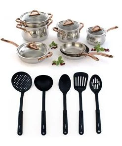 Cookware BergHOFF Ouro Gold 18/10 SS 17pc Set With Glass Lids