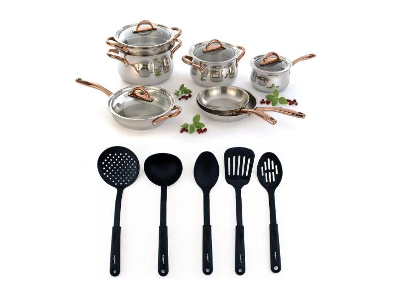 Cookware BergHOFF Ouro Gold 18/10 SS 17pc Set With Glass Lids 3 Cookware BergHOFF Ouro Gold 18/10 SS 17pc Set With Glass Lids