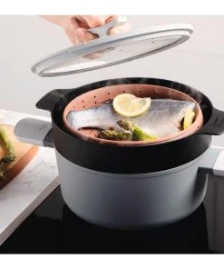 Cookware BergHOFF Leo 10" Silicone 2-in-1 Steamer And Strainer, Pink & Grey 13 Cookware BergHOFF Leo 10