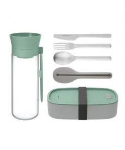 BergHOFF Leo Lunch Set, Water Bottle Flatware And Bento Box, Green Outdoor