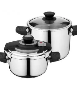 Cookware BergHOFF Vita 4Pc Stainless Steel Pressure Cooker Set 7.4Qt & 4.2Qt