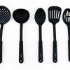 BergHOFF Studio 5Pc Nylon Cooking Utensil Set Skimmer Slotted Turner Slotted Spoon Soup Spoon Ladle Black Wide Handle With Hanging Ring Everyday Use Chef Tools