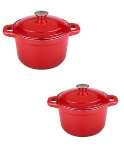 BergHOFF Neo 4Pc Cast Iron Set, 3Qt Covered Stockpot & 7Qt Covered Stockpot, Red Cookware