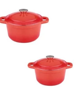 Cookware BergHOFF Neo 4Pc Cast Iron Set, 3Qt Covered Dutch Oven & 7Qt Covered Stockpot, Orange