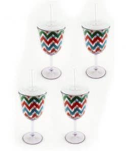 BergHOFF CookNCo 13oz Acrylic Wine Glass, Chevron Pattern, Set Of 4