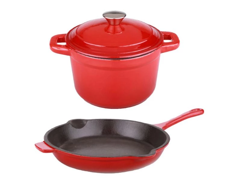 BergHOFF Neo 3Pc Cast Iron Set, 3Qt Covered Dutch Oven & 10" Fry Pan, Red Cookware 3 BergHOFF Neo 3Pc Cast Iron Set, 3Qt Covered Dutch Oven & 10" Fry Pan, Red Cookware
